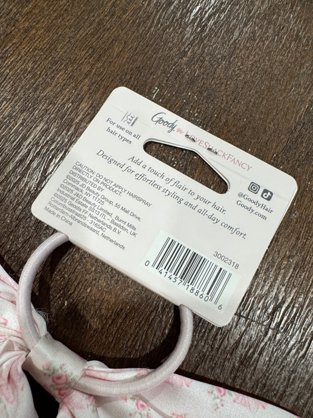 Goody x Love Shack Fancy Pink Floral Bow Elastic Hair Tie - Picture 3 of 4